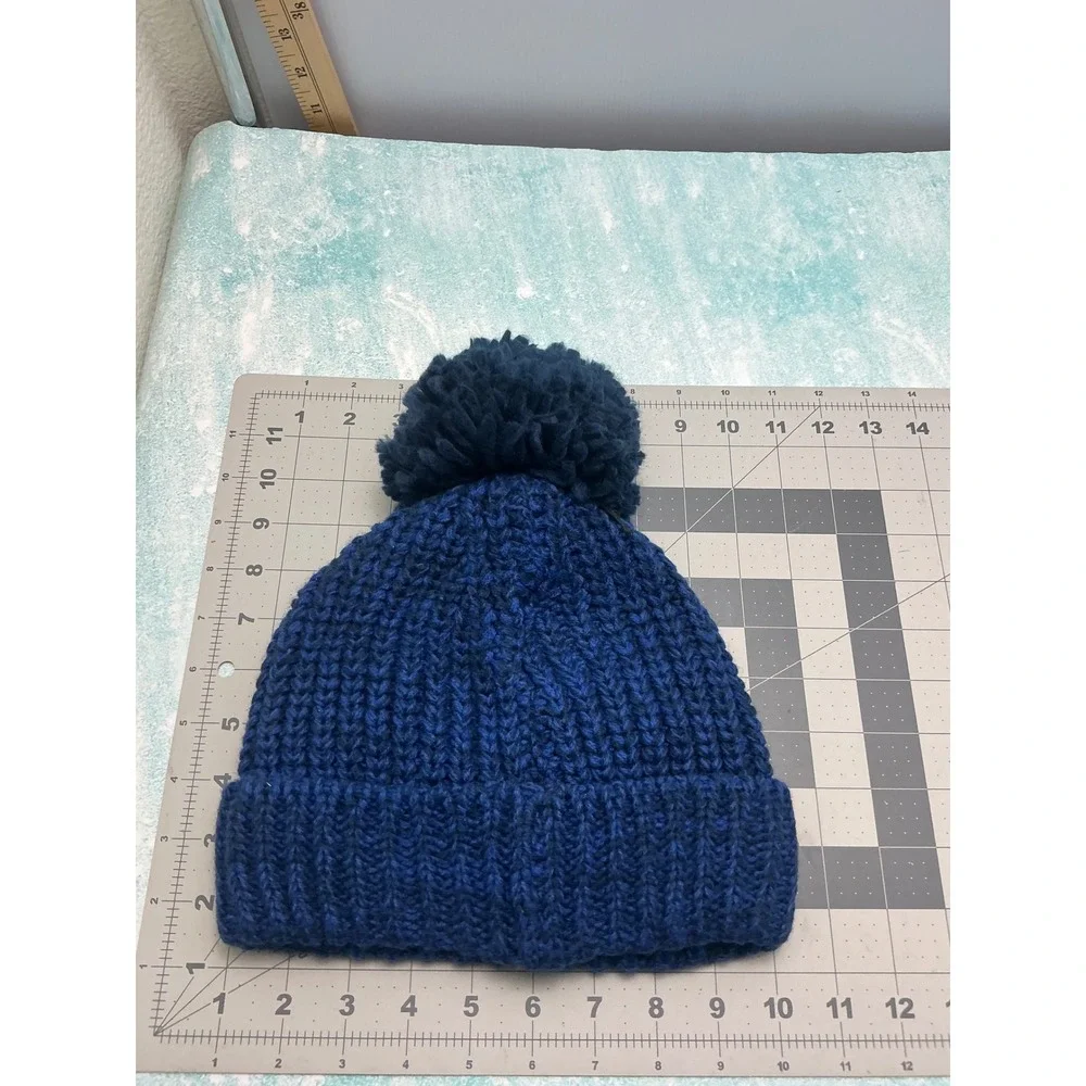 Childrens Place Gamer Beanie Boys L/XL Blue Excellent Pom Pom Fleece Lined Hat